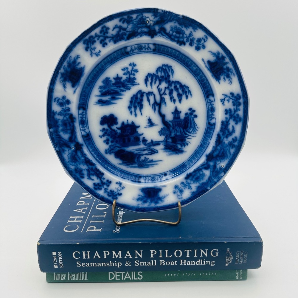 Maddock Hindustan Flow Blue Plate Antique Chinoiserie 10.5 Inch